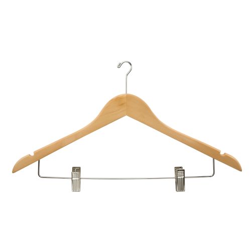 Women's Hanger, Flat Mini Hook with Clips, Natural with Nickel Hook & Clips